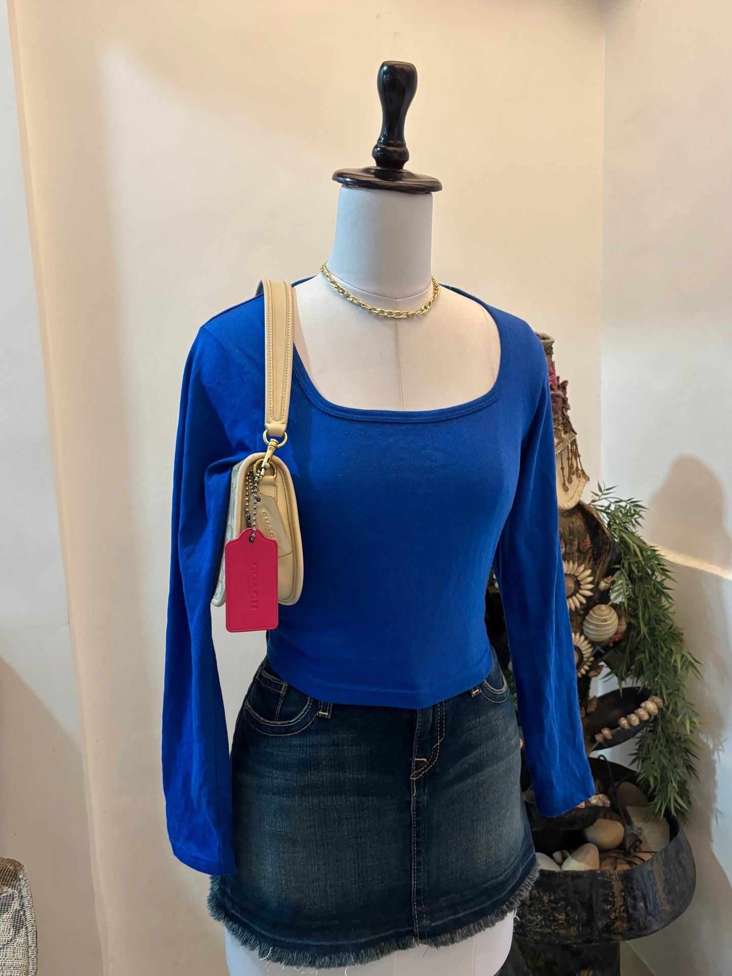 Blue Round Neck Top