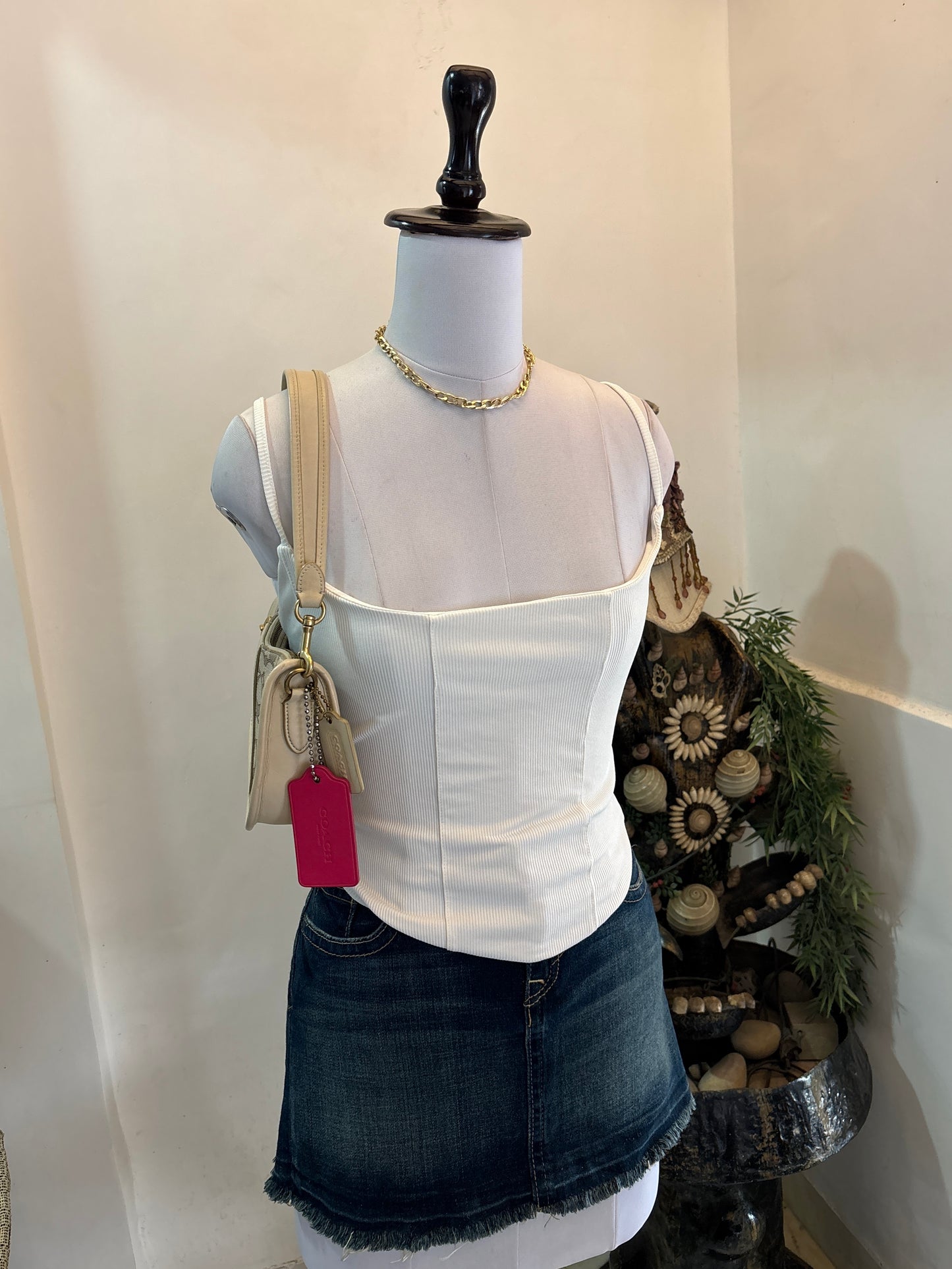 White Square Neck Asymmetrical Hem Top