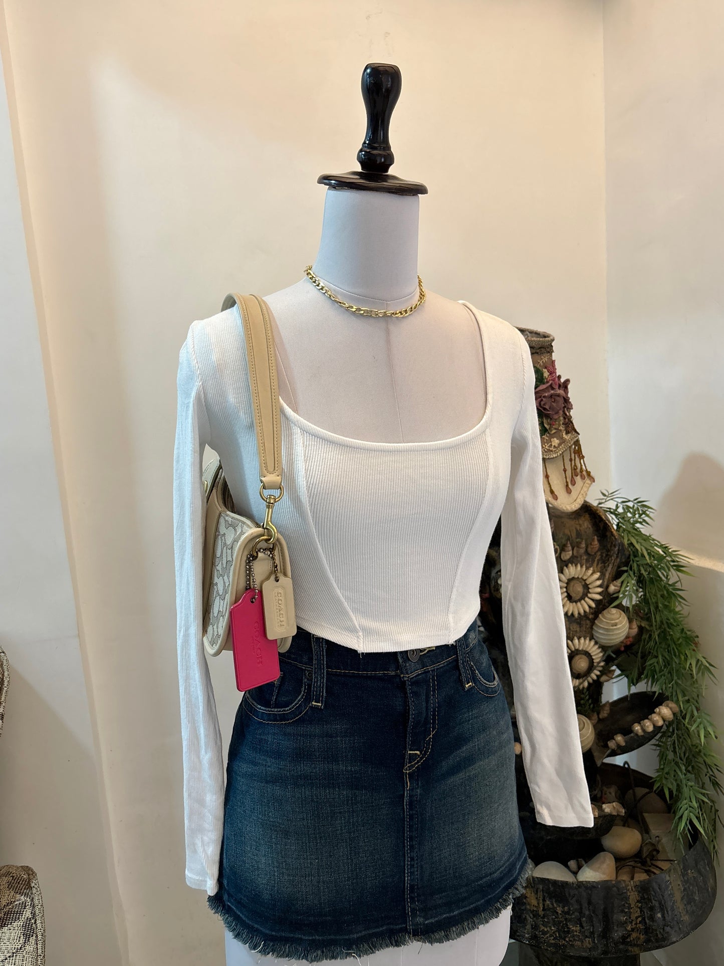 White Asymmetrical Hem Fitted Top