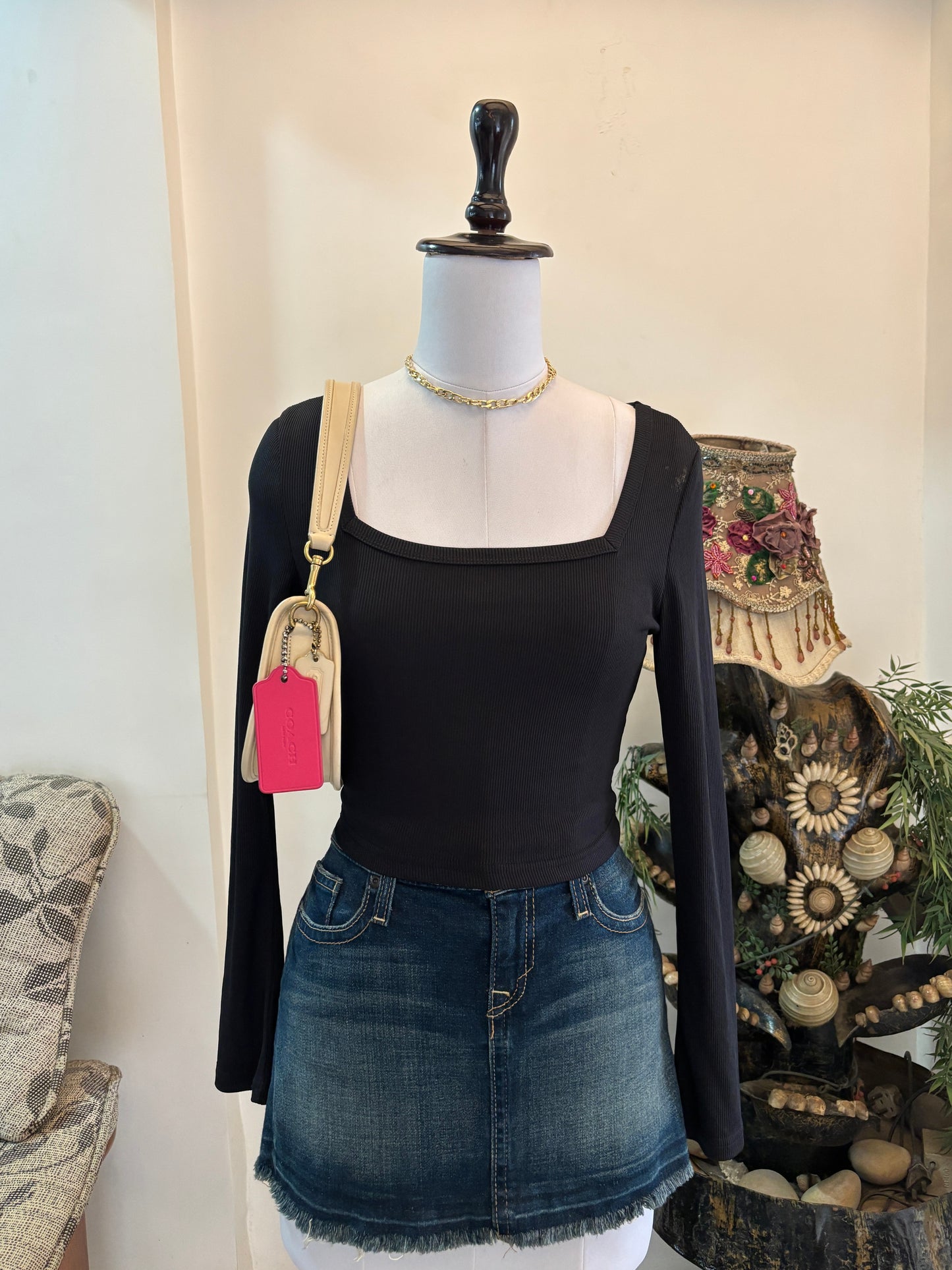 Black Square Neck Top