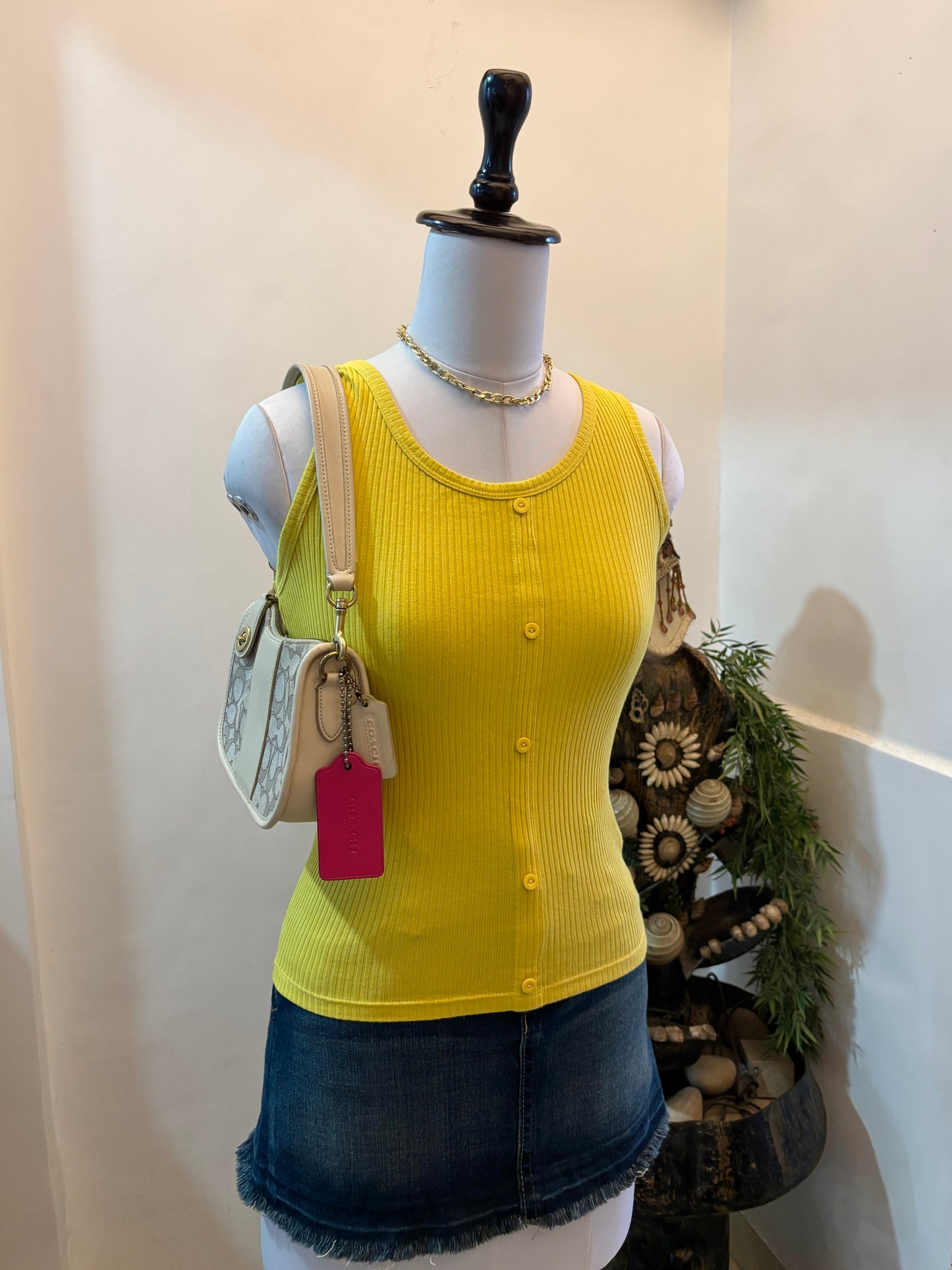 Yellow Asymmetrical Buttons Pinteresty Top