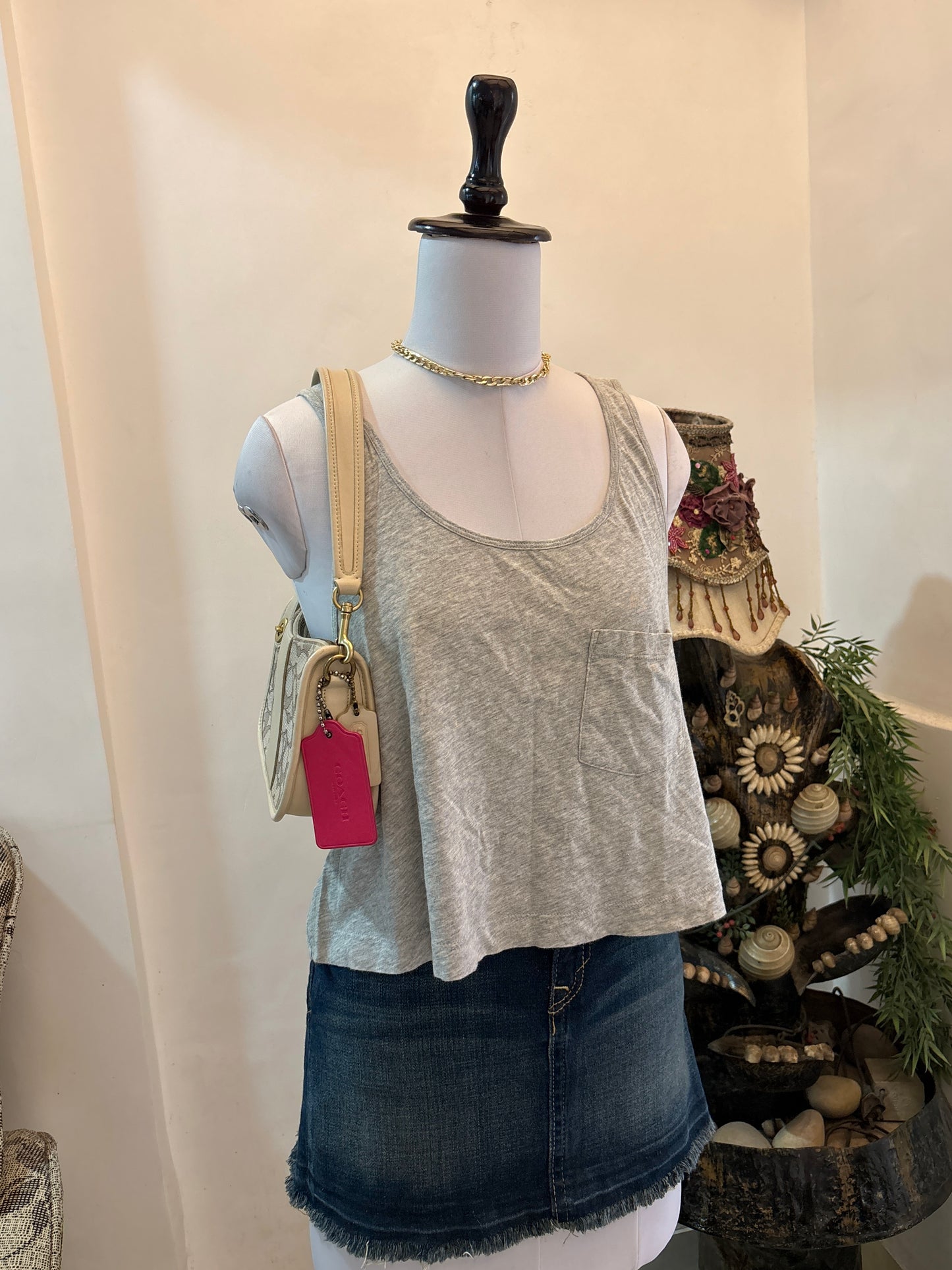 Solid Grey Top with Pocket Detail