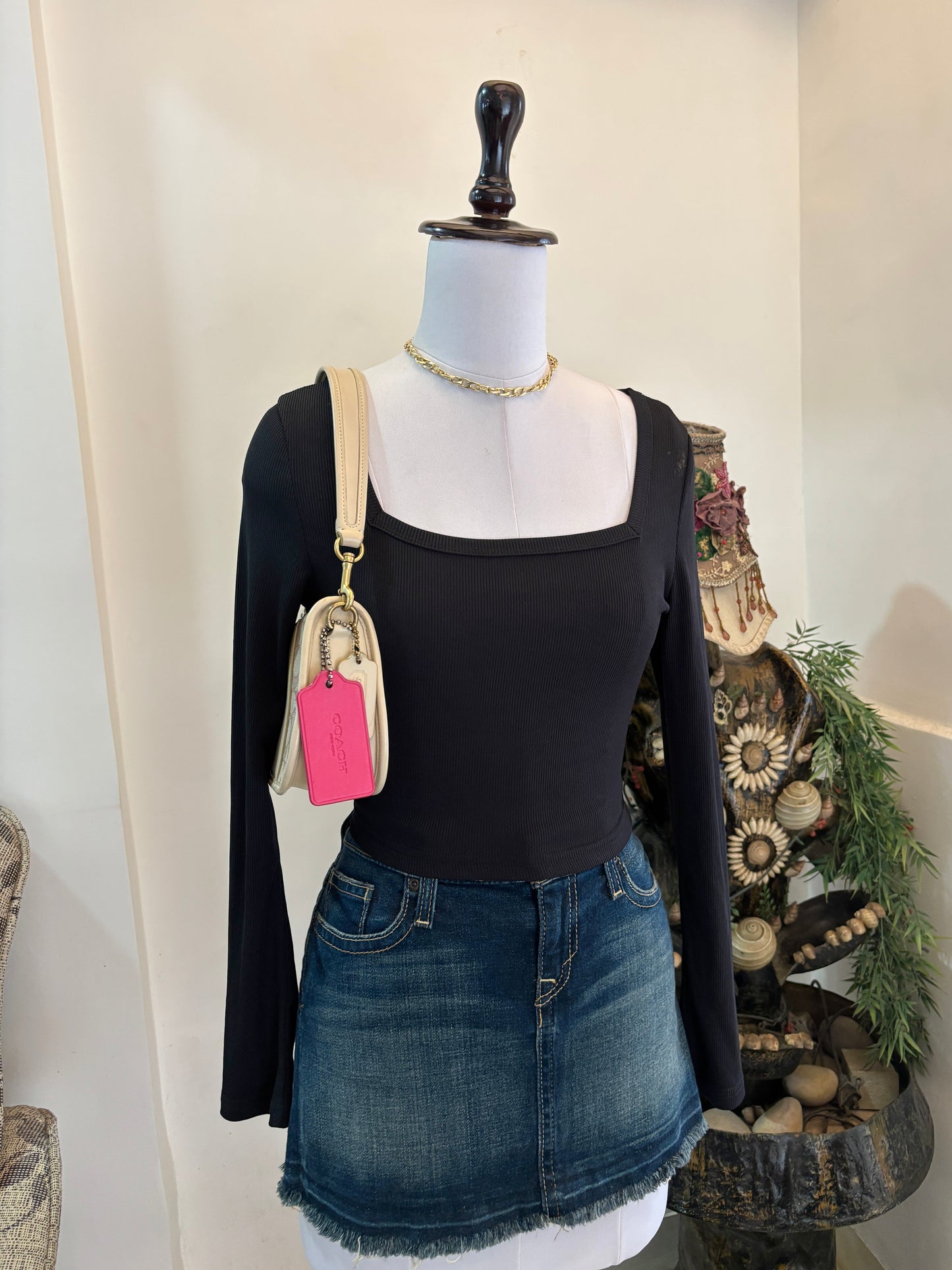 Black Square Neck Top