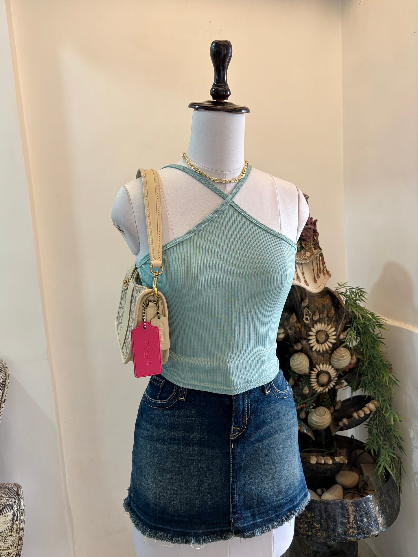 Blue Criss Cross Neck Top