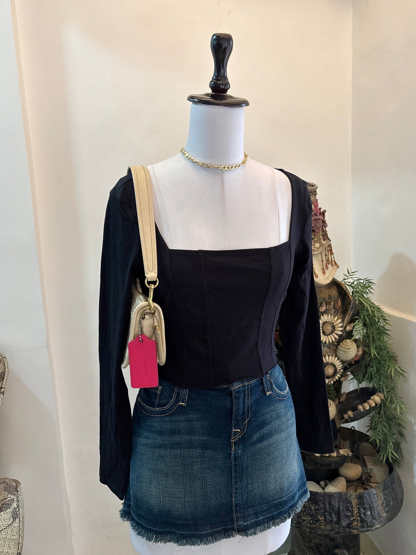 Black Square Neck Top