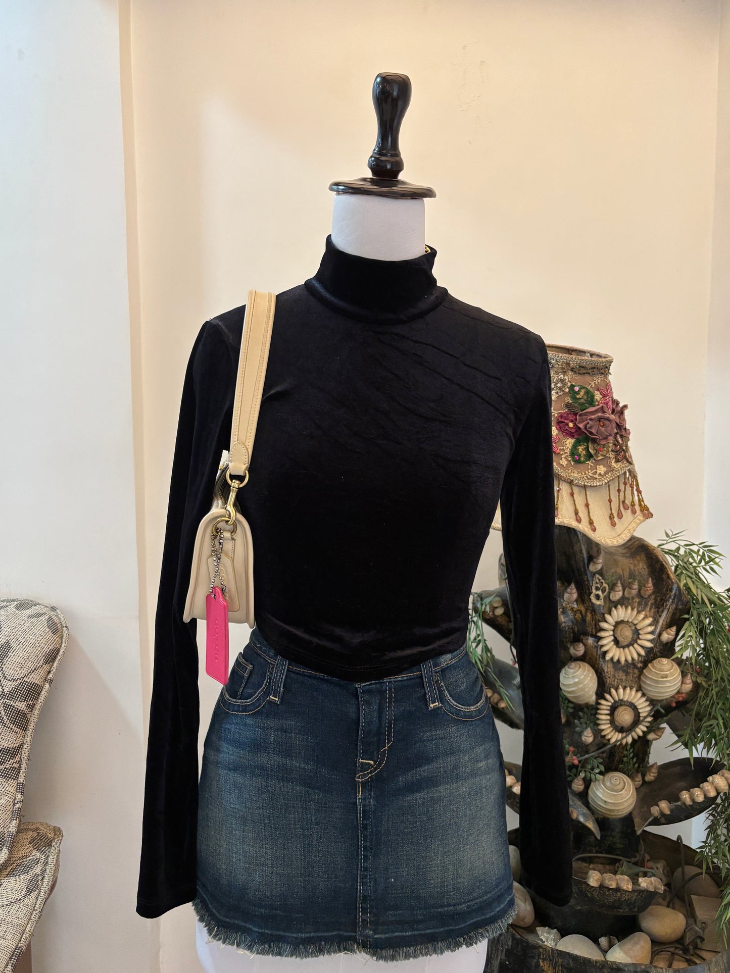 Black Velvet Top with Cutout Back