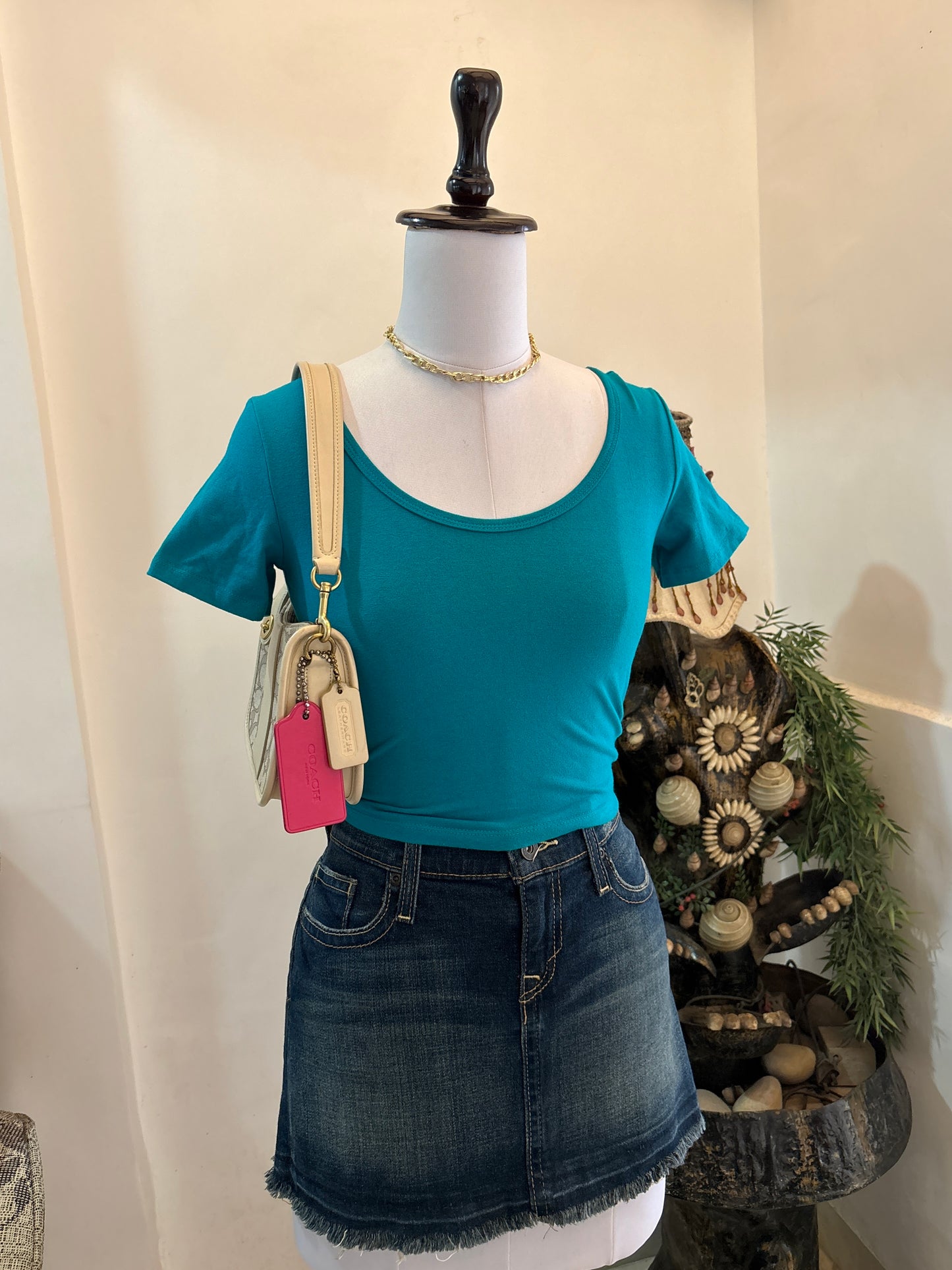 Solid Teal Scoop Neck Crop Top