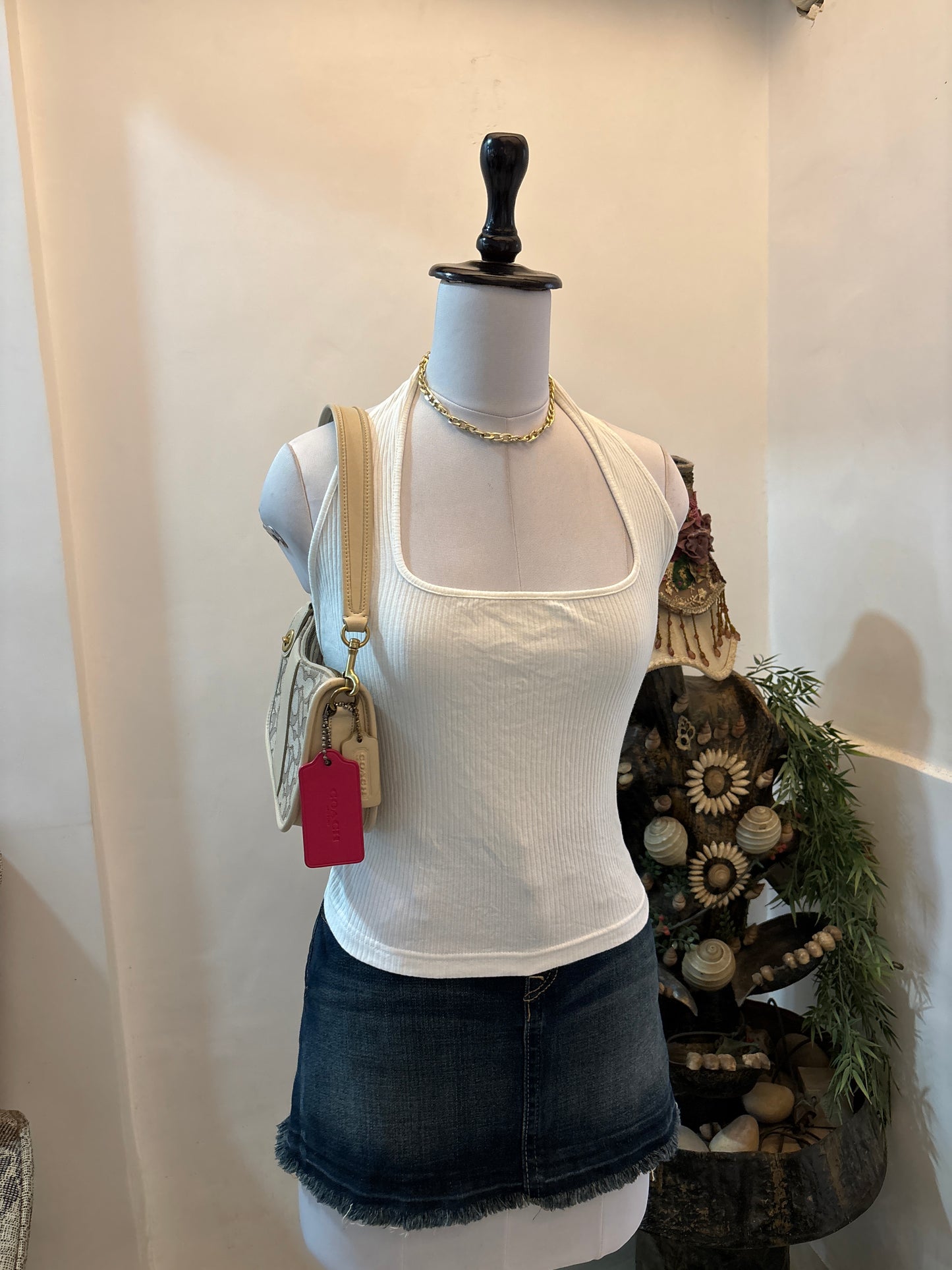 White Square Neck Halterneck Top