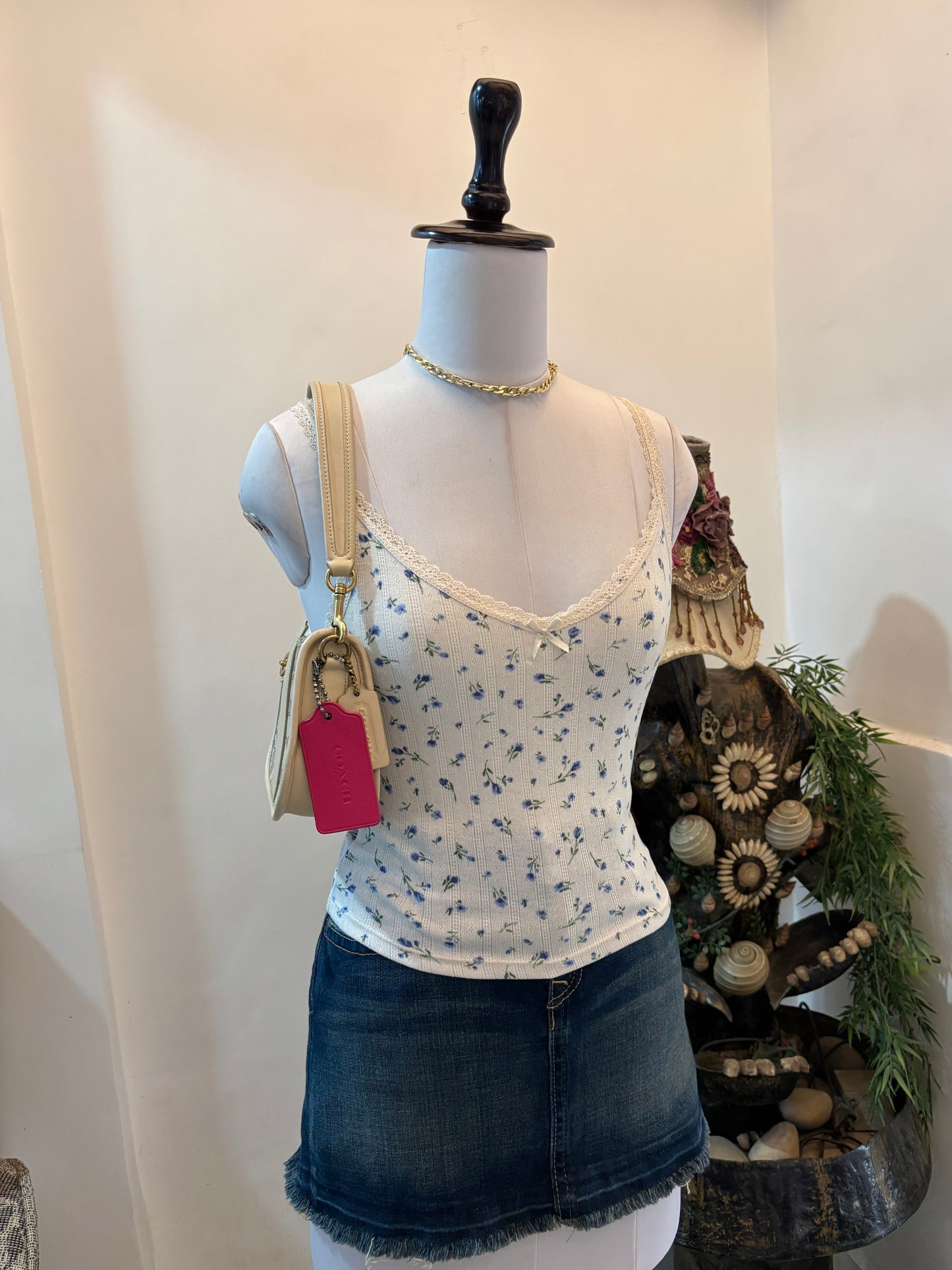 Floral Top with Lacy Neckline