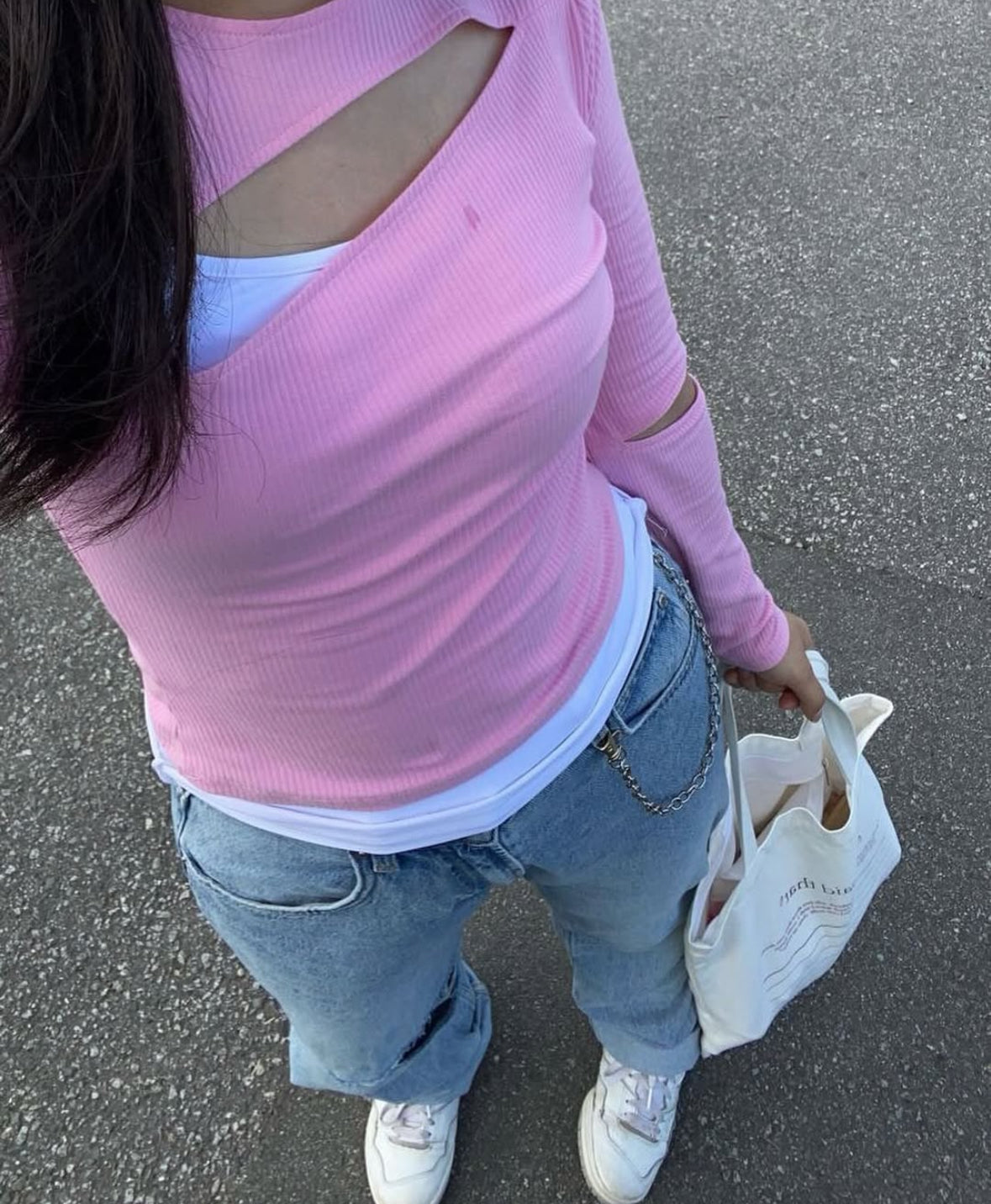 Pink Cutout Neck & Sleeves Top