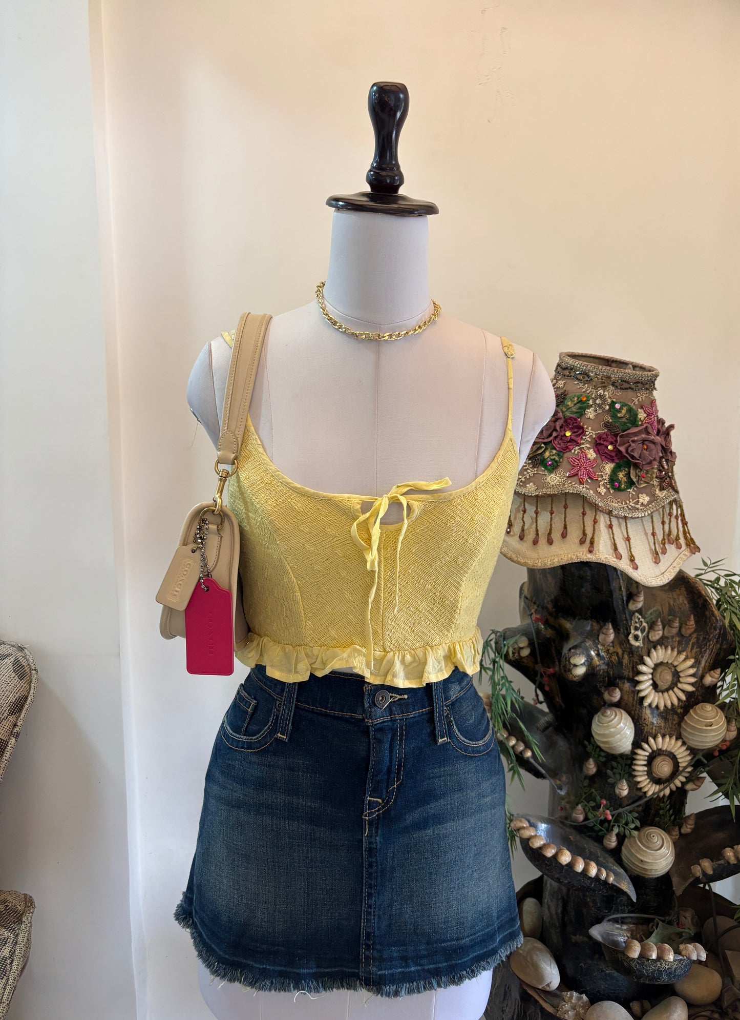 Yellow Ruffle Hem Crop Top