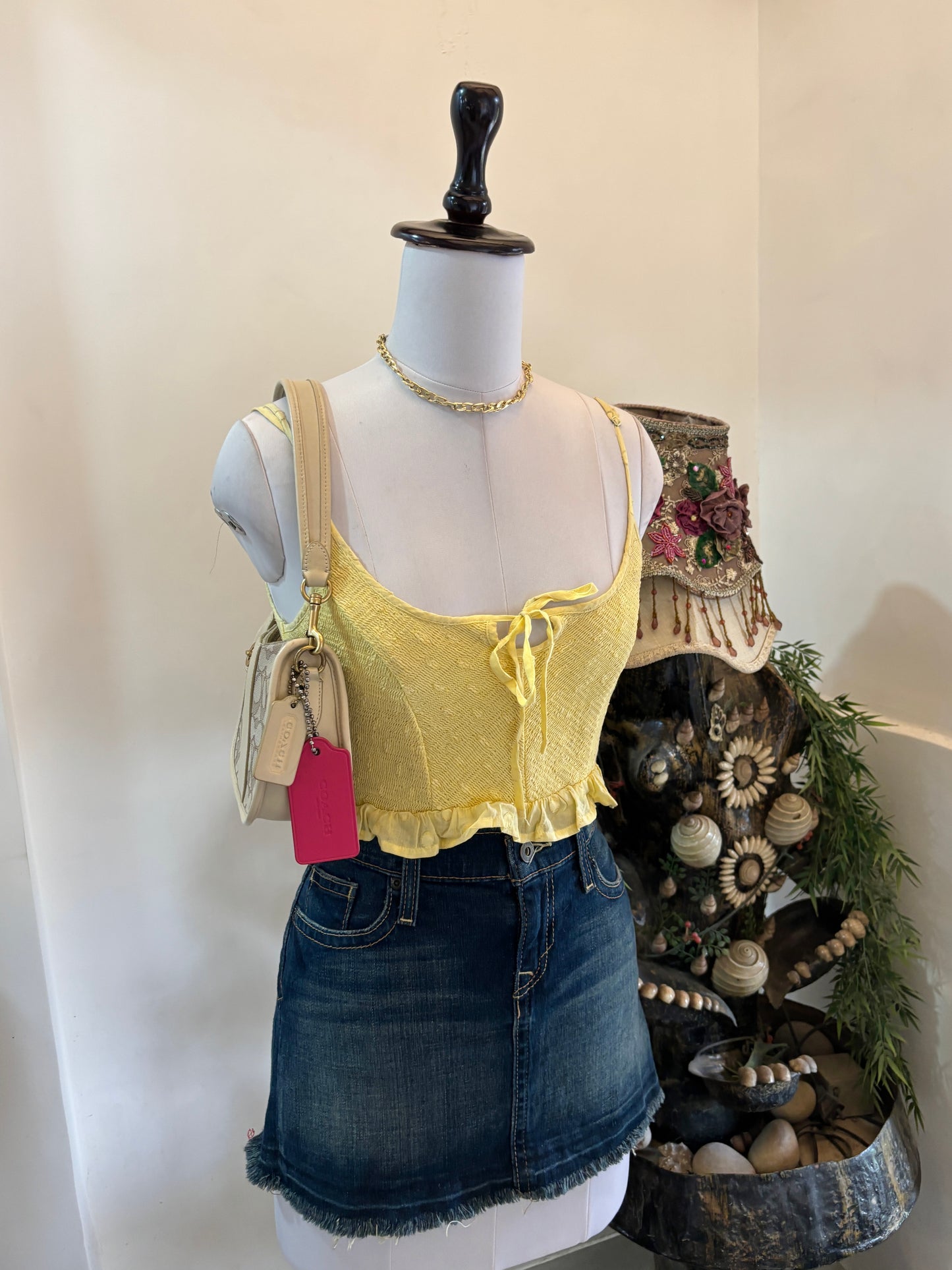 Yellow Ruffle Hem Crop Top