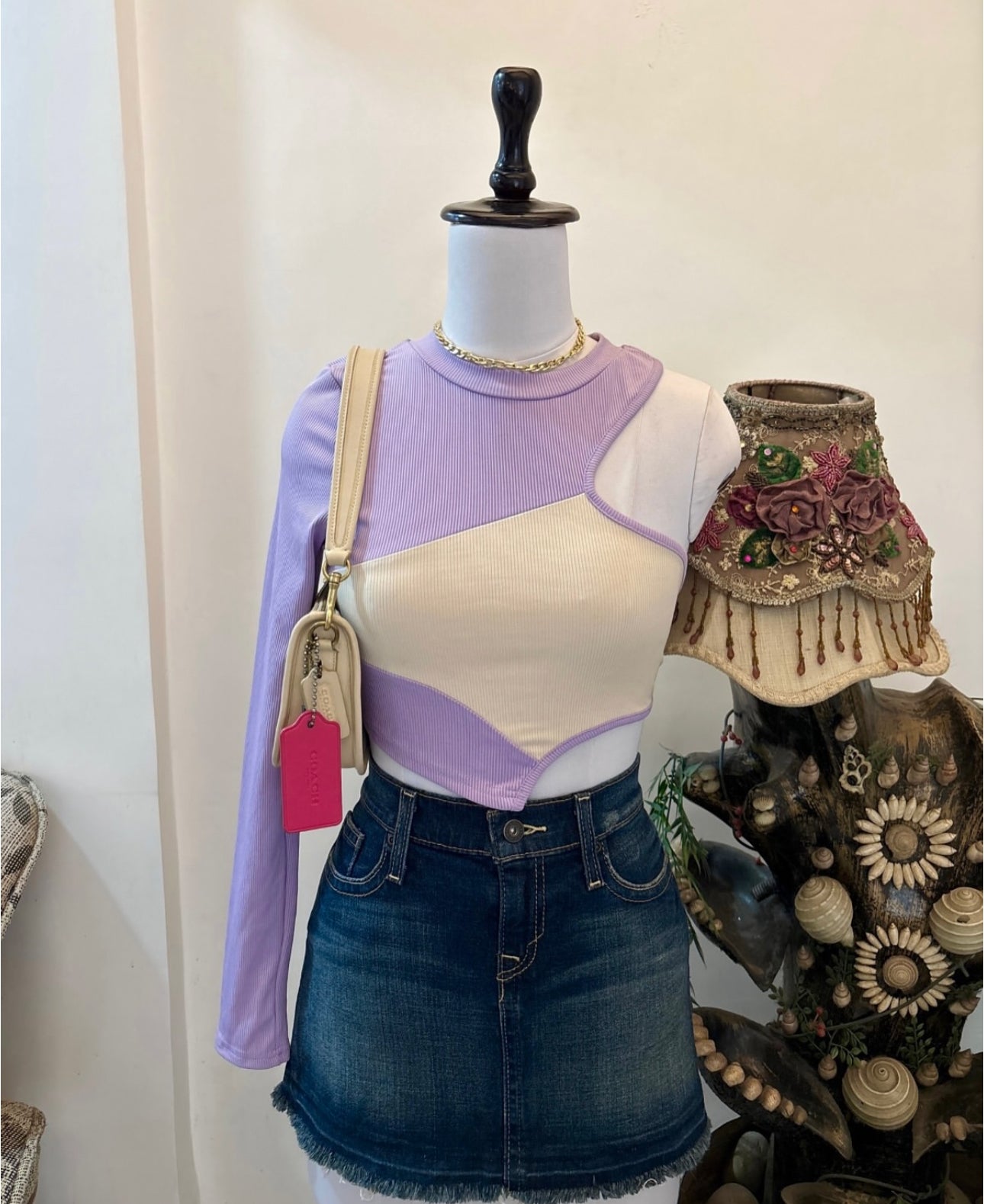 Dual Tone Asymmetrical Hem One Shoulder Top