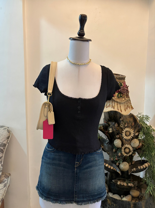 Black Pinteresty Top with Lacy Neckline