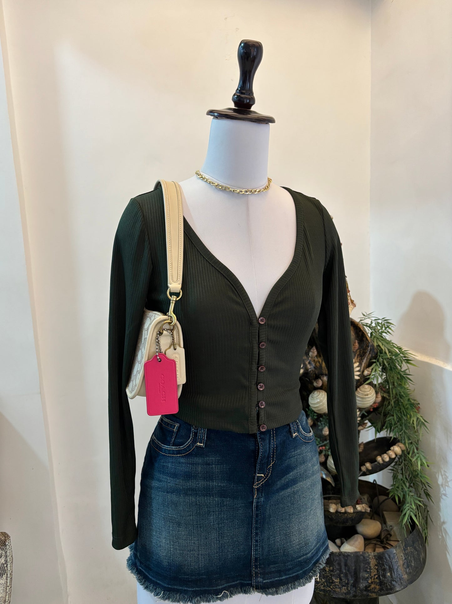 Olive Green Plunge Neck Top