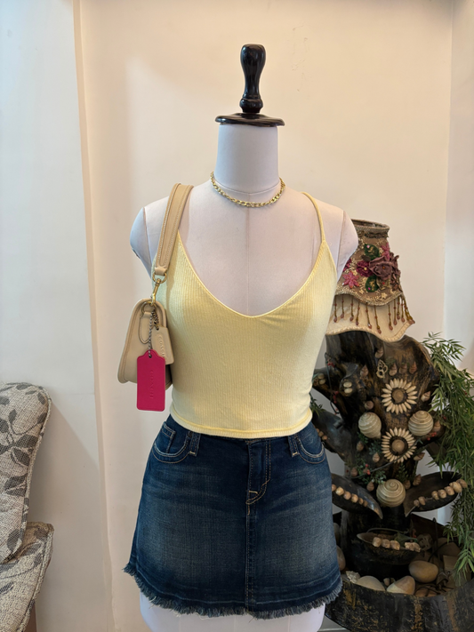 Yellow V Neck Criss Cross Back Top