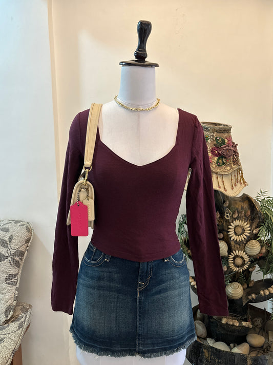 Fitted Burgundy Sweetheart Neckline Top