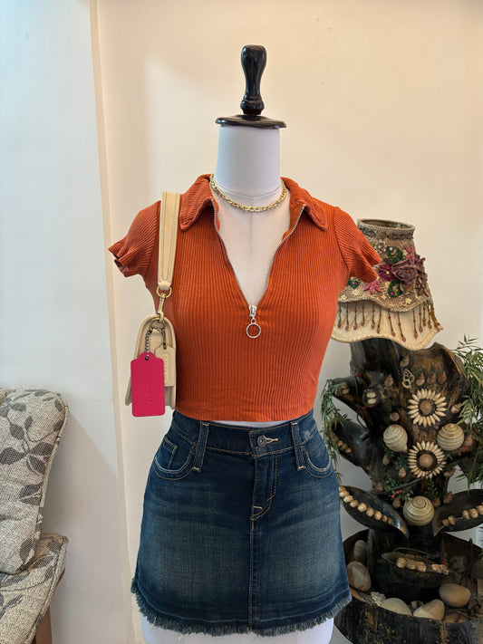 Orange Polo Zipper Top