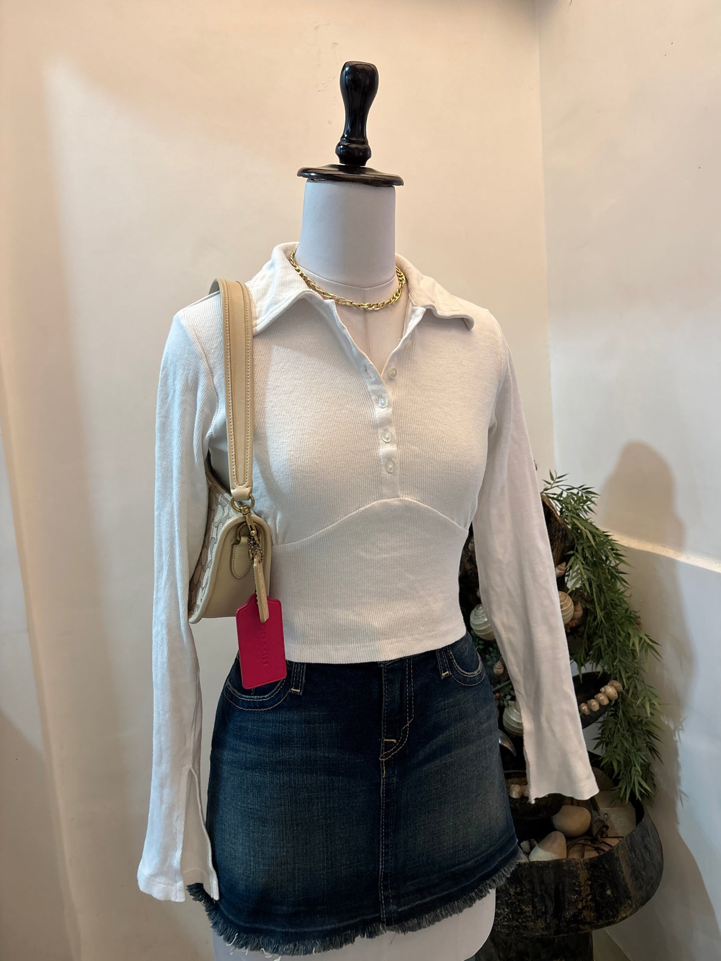 White Bustier Style Top with Slits in Hands