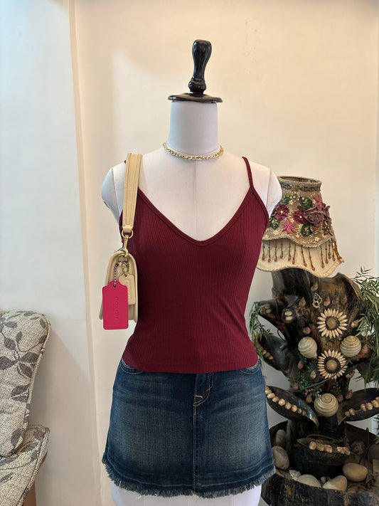 Maroon Ribbed V Neck Top