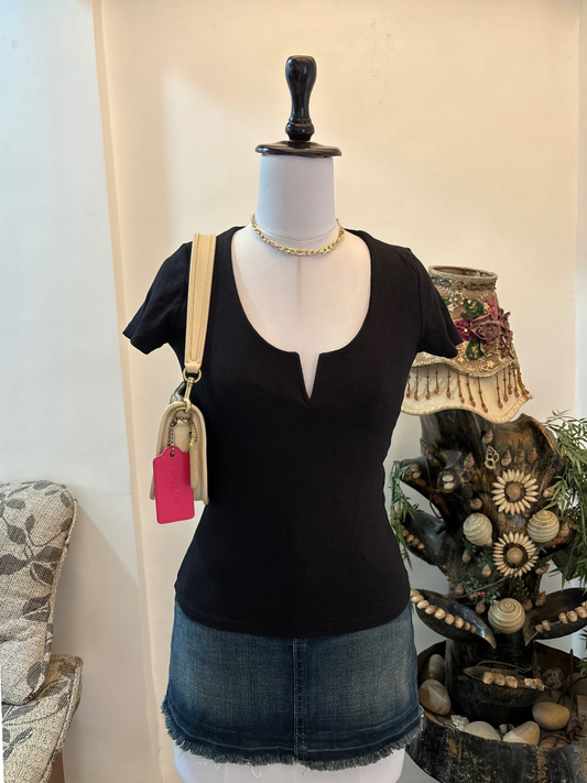 Black Plunge Neck Top
