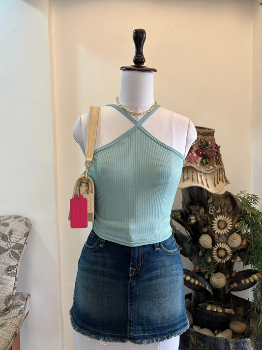 Blue Criss Cross Neck Top