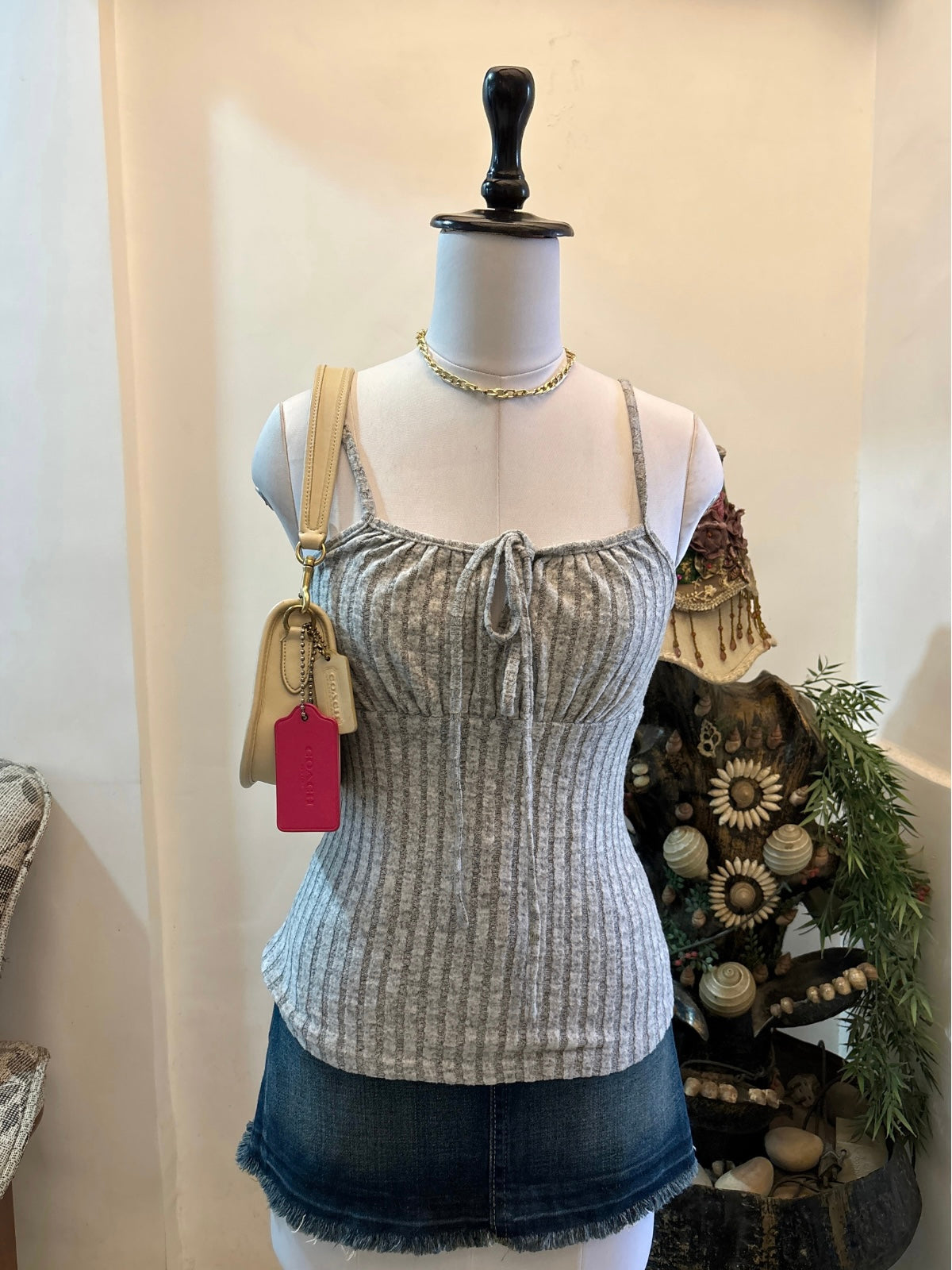Grey Bustier Style Tie Top