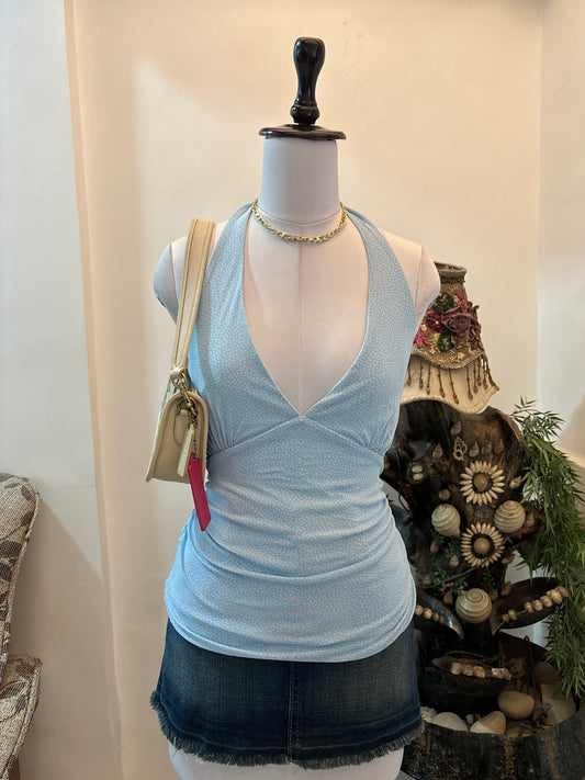 Blue Polka Dots Halterneck Top