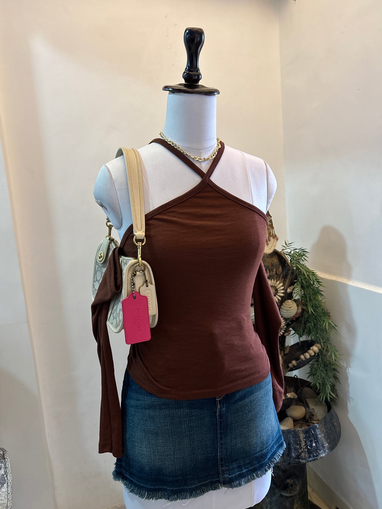 Brown Off Shoulder Top