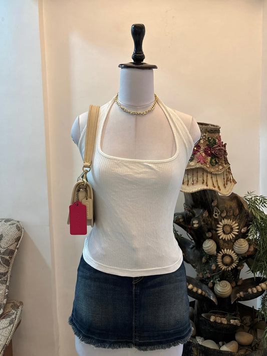 White Square Neck Halterneck Top