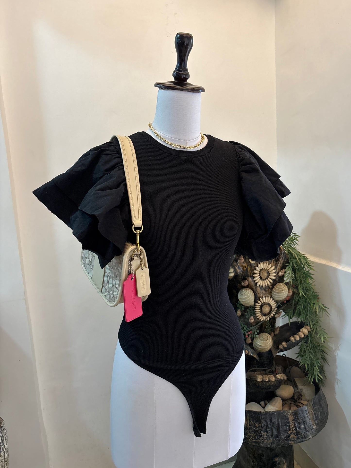 Black Ruffle Sleeves Bodysuit