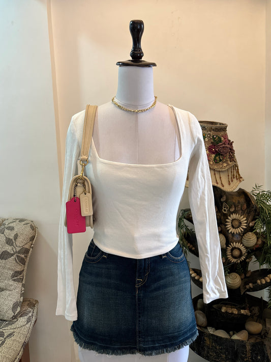 White Square Neck Top