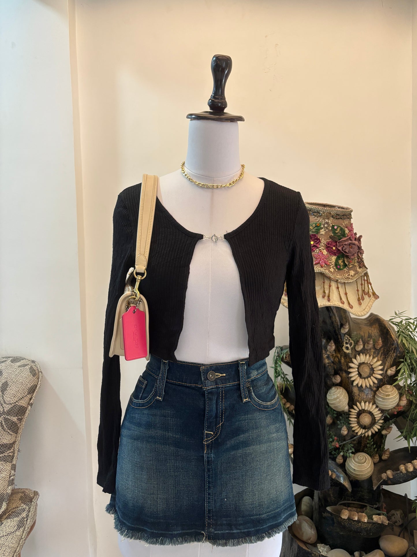 Black Open Waist Top