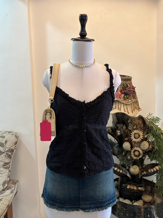 Black Lacy Sheer Detail Straight Fit Top
