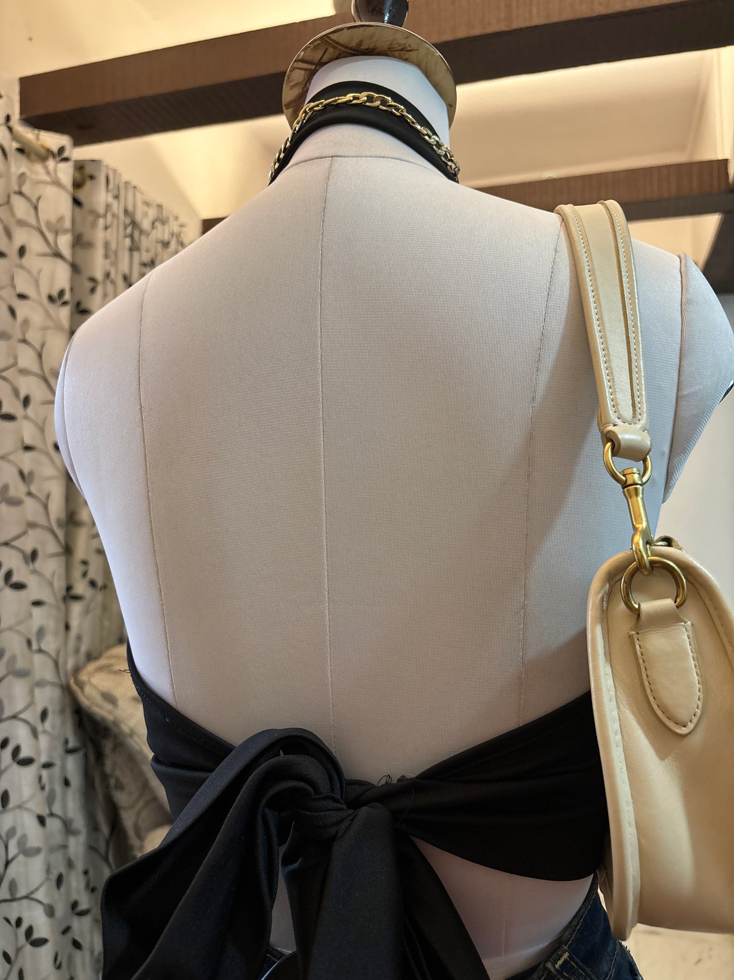 Pretty Black Tie Back Top