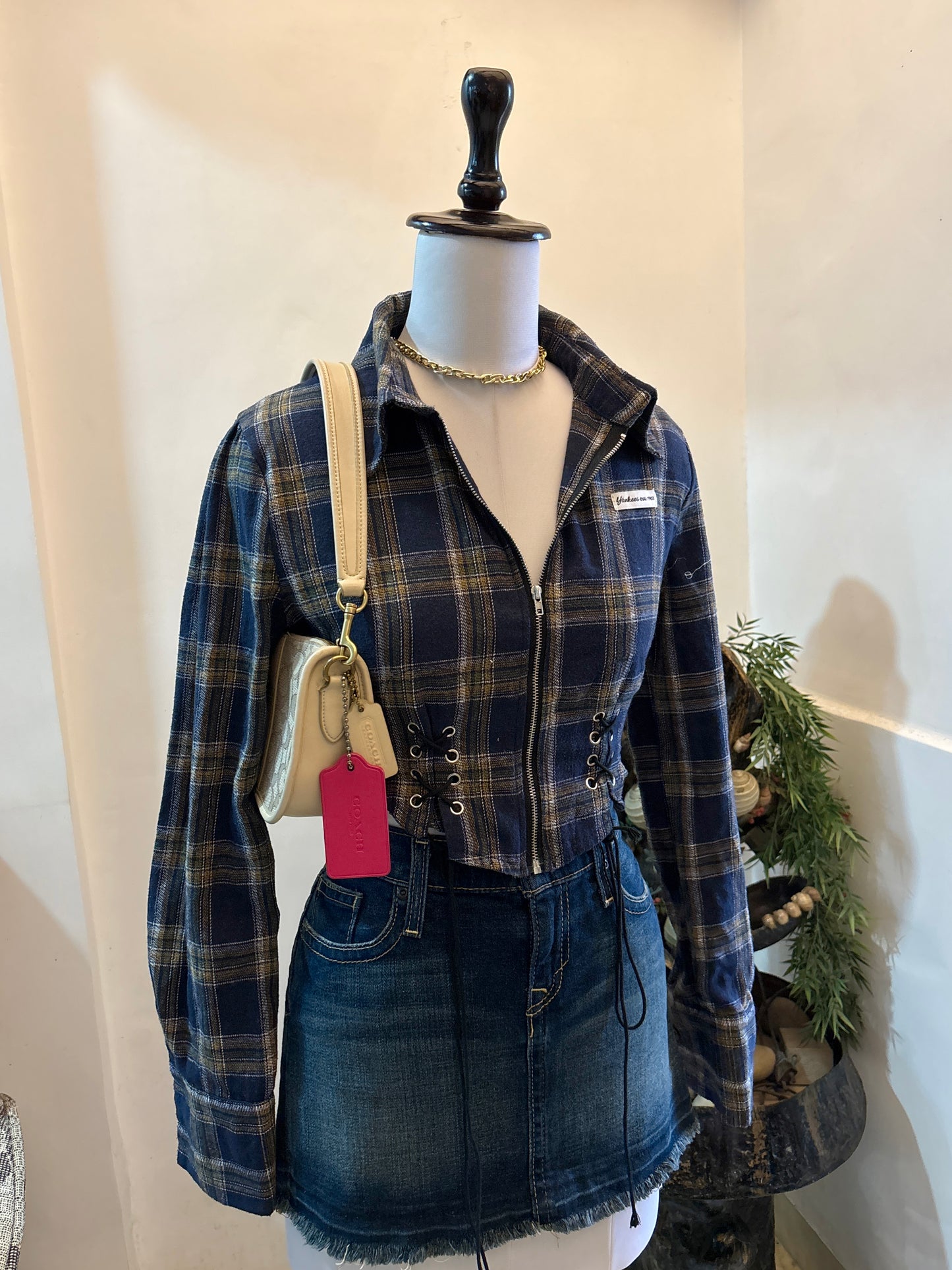 Asymmetrical Hem Checked Top