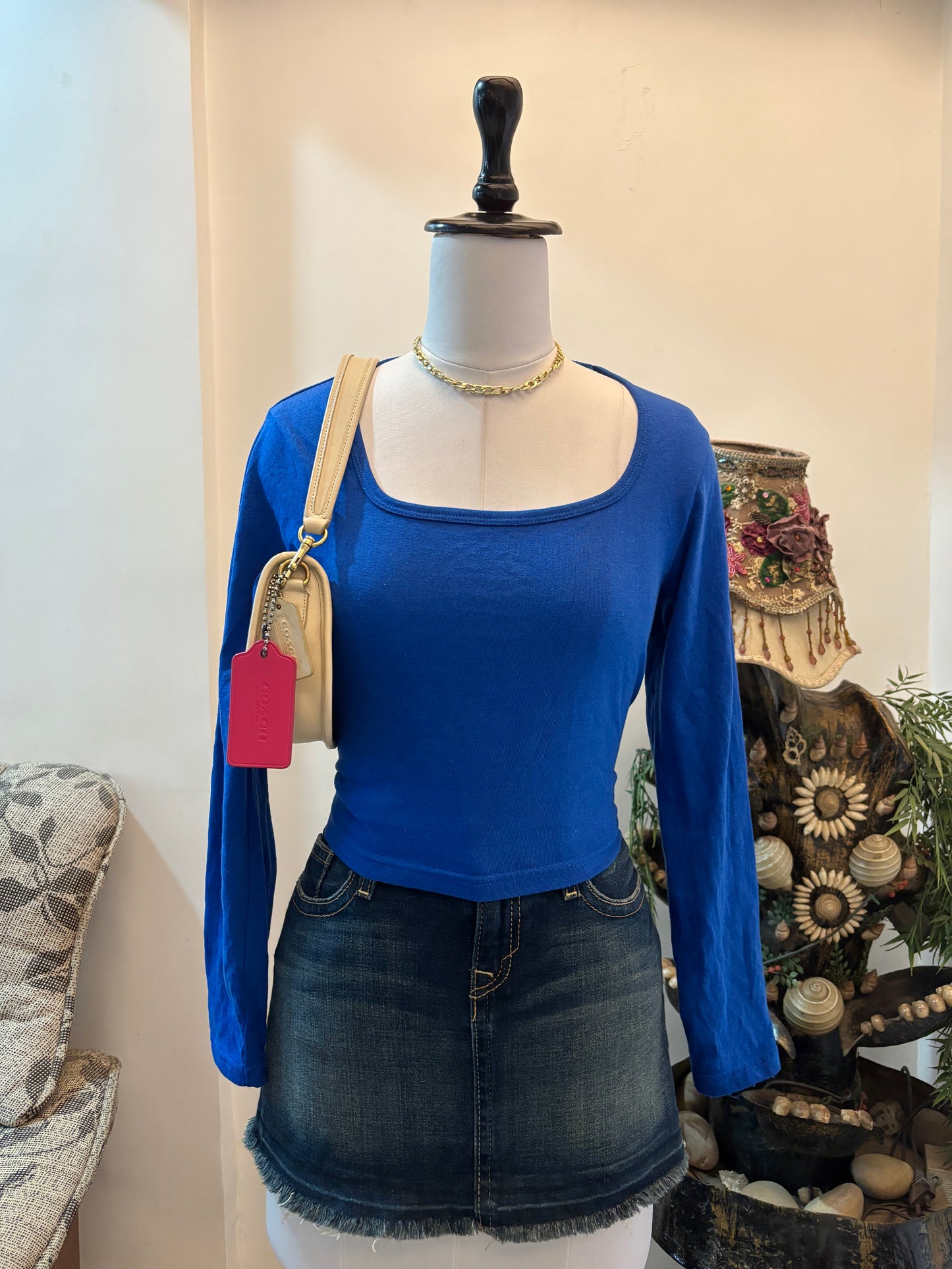 Blue Round Neck Top