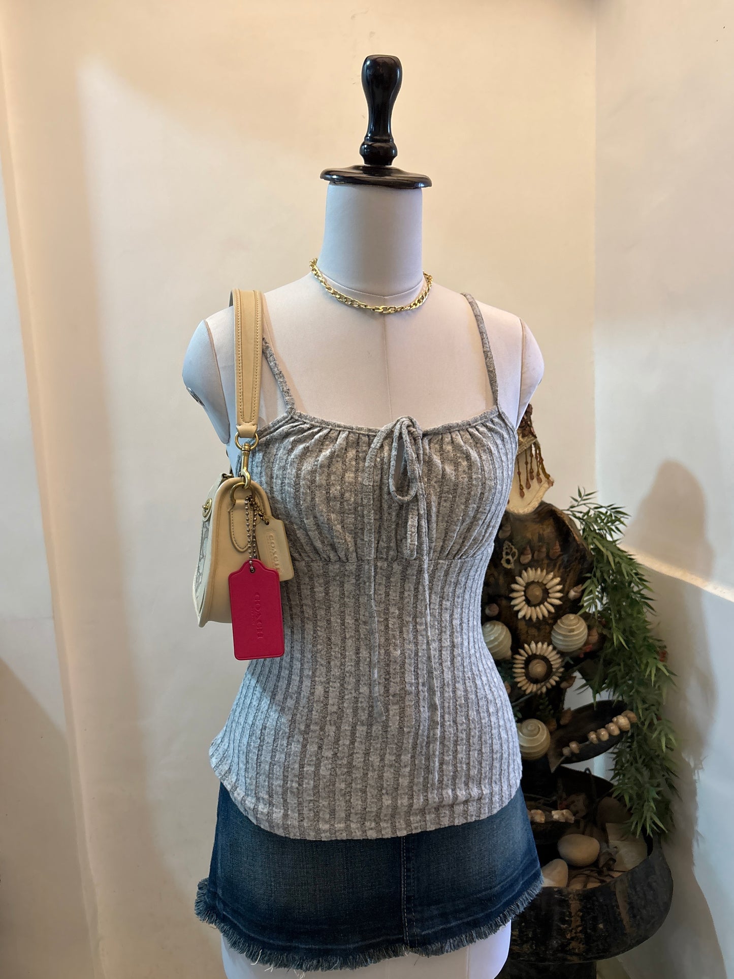 Grey Bustier Style Tie Top