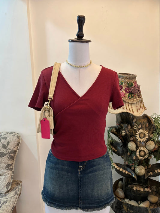 Maroon Wrap Style Top