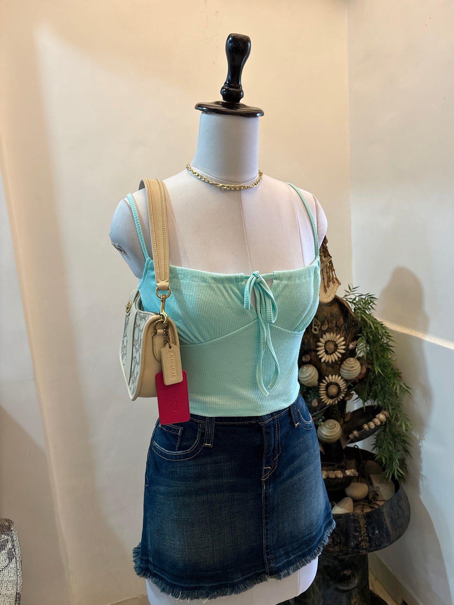 Blue Bustier Style Tie Top