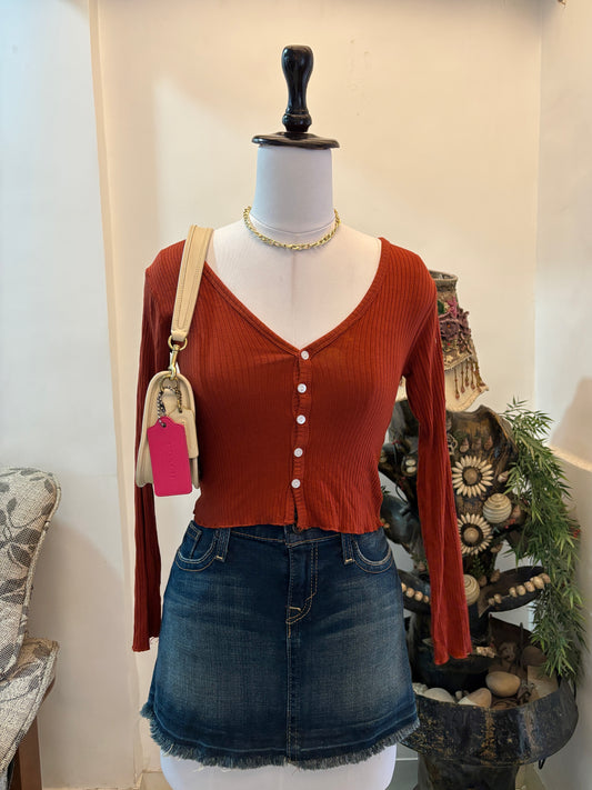 V Neck Buttons Fitted Top