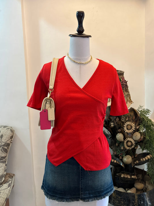 Red Wrap Style Top