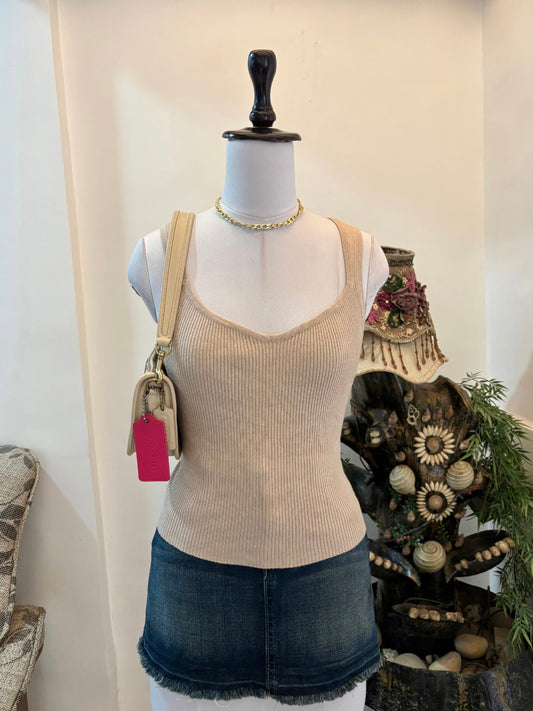 Nude Sweetheart Neck Rib Knit Top