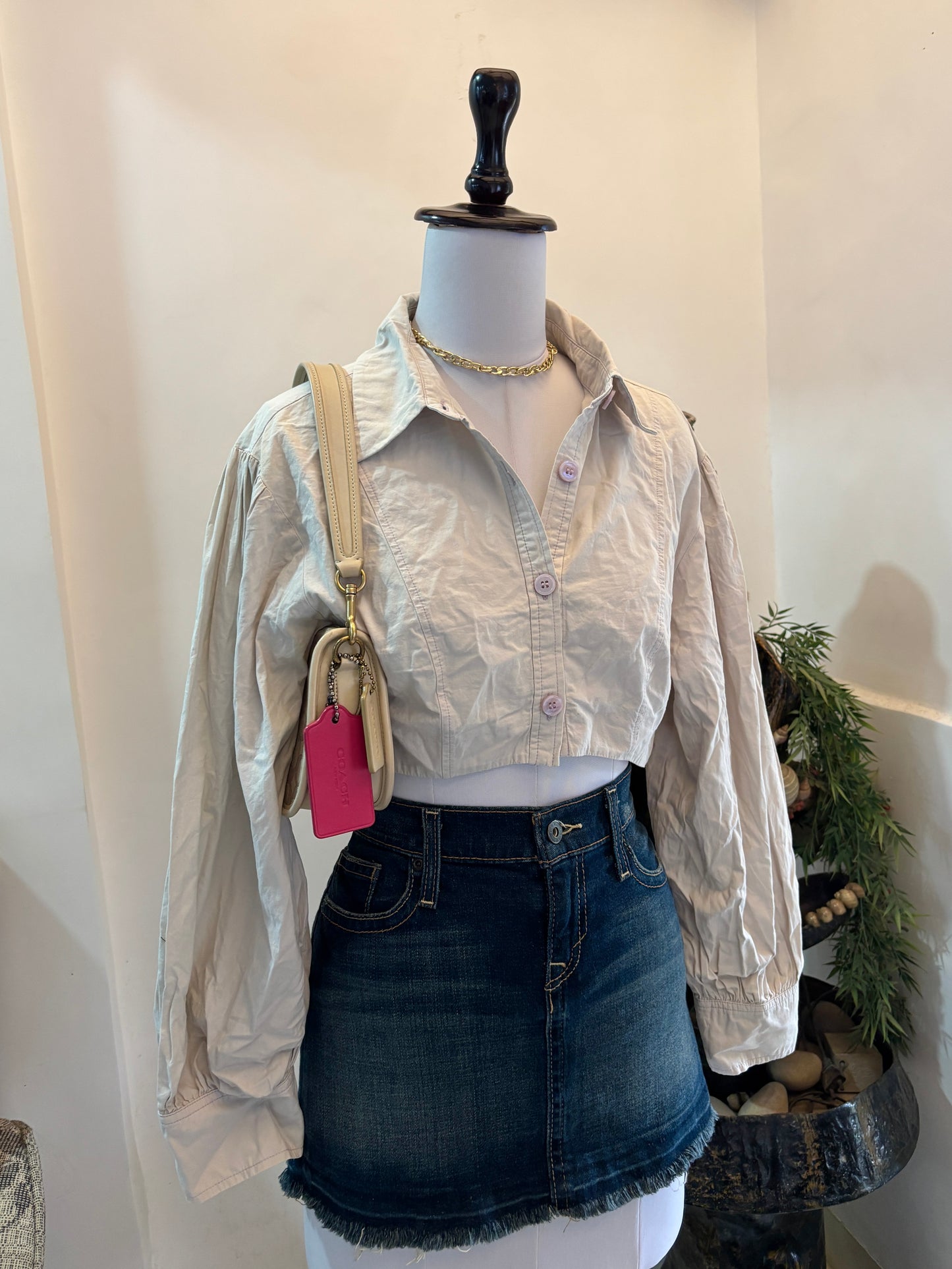 Cropped Balloon Sleeves Shirt