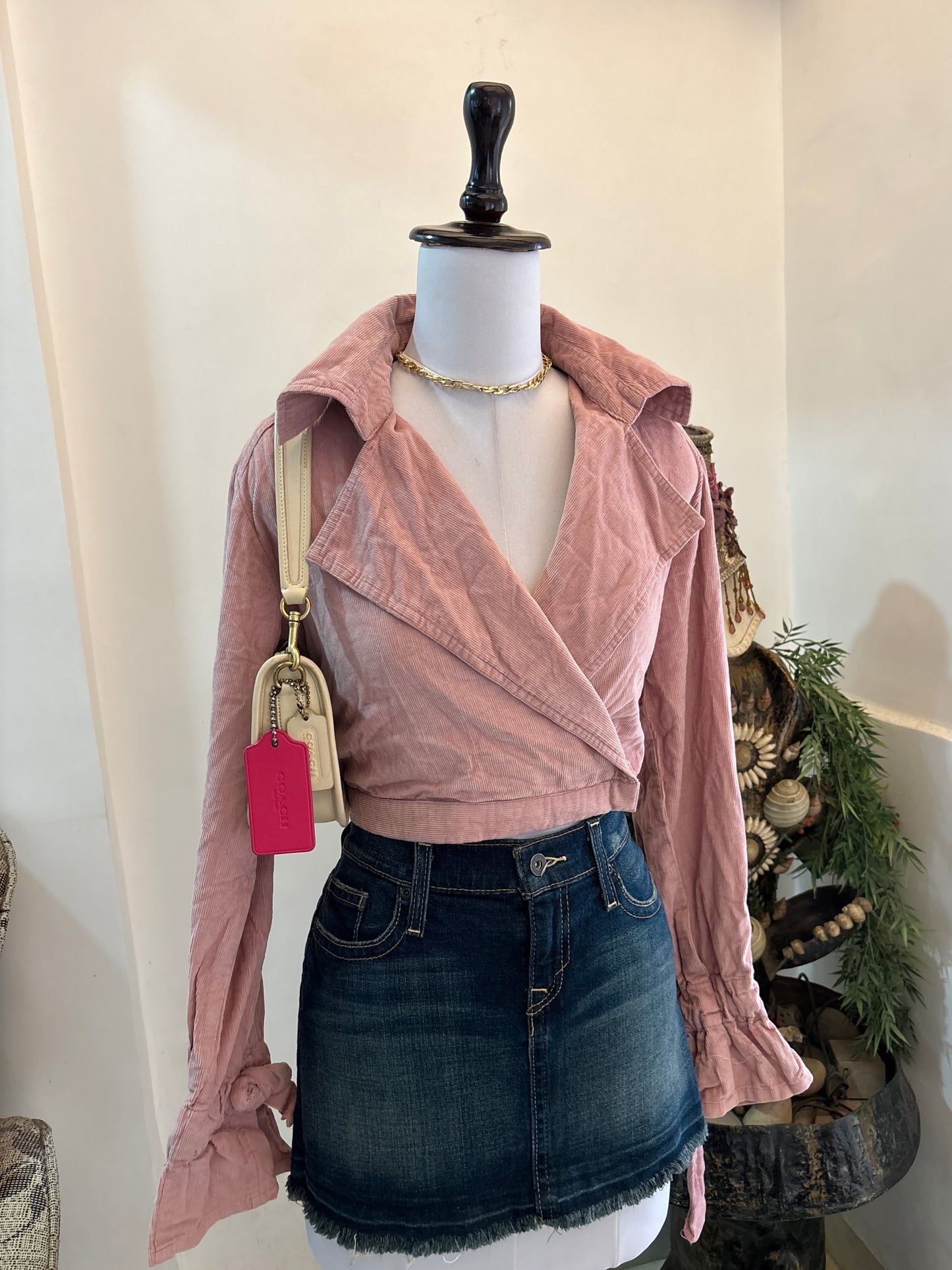 Pink Cropped Corduroy Jacket