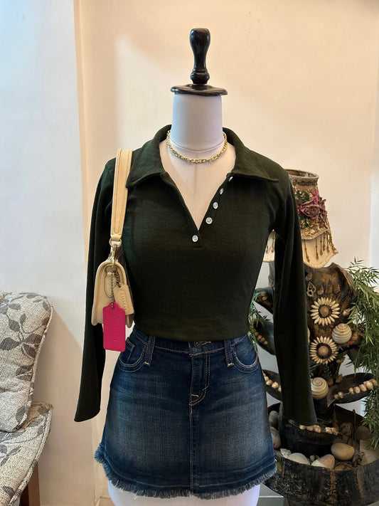 Olive Green Buttons Polo Top