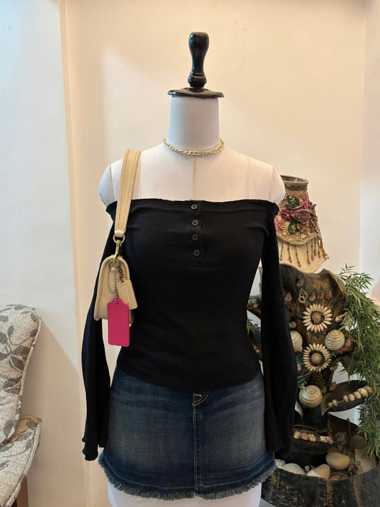 Black Bell Sleeves Off Shoulder Top