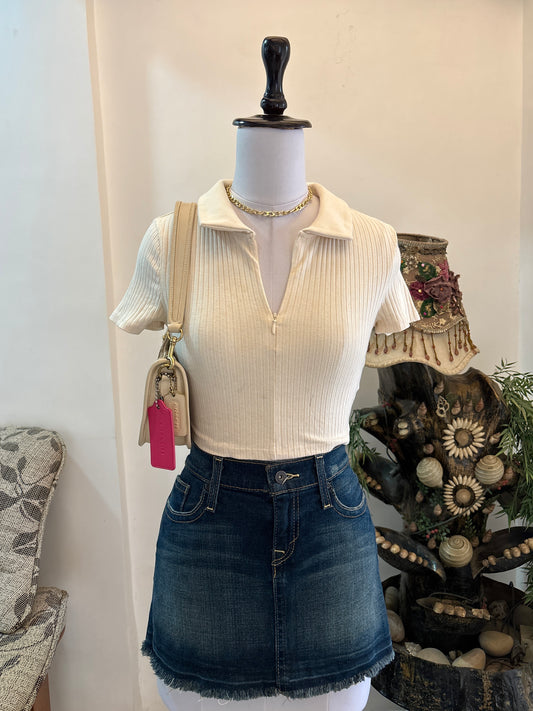 Cream Polo Zipper Top