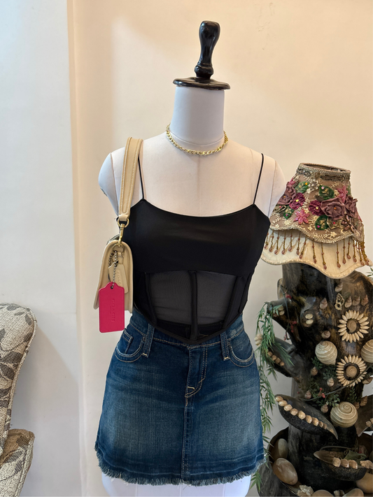 Black Corsety Top with Mesh Waist