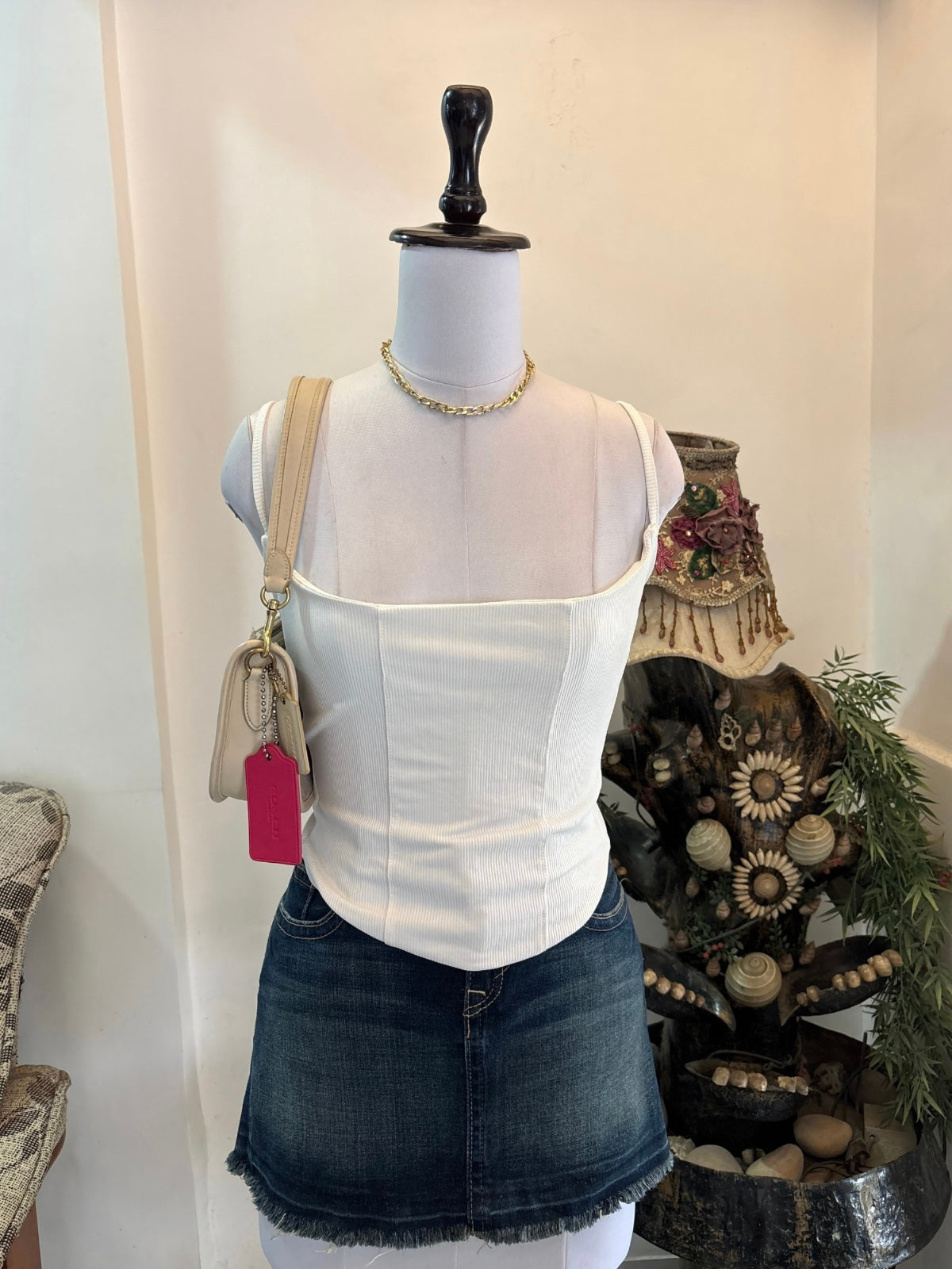 White Square Neck Asymmetrical Hem Top